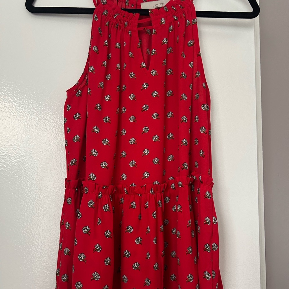 LOFT Red patterned peplum blouse